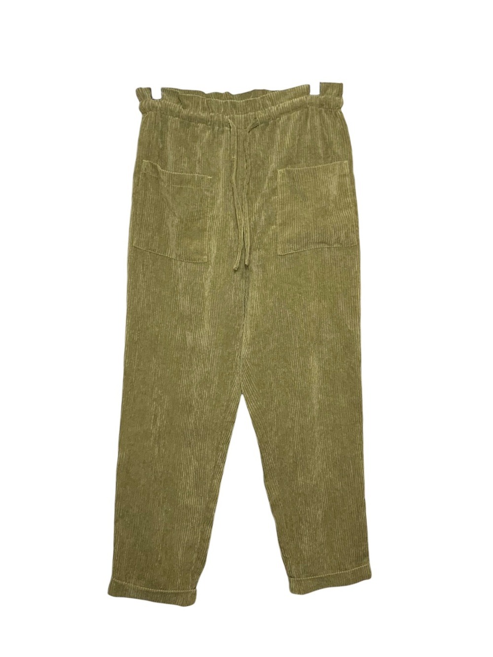 Simons Corduroy Velour Barrel Pants Moss Green M High Rise Soft Slouchy Pull On